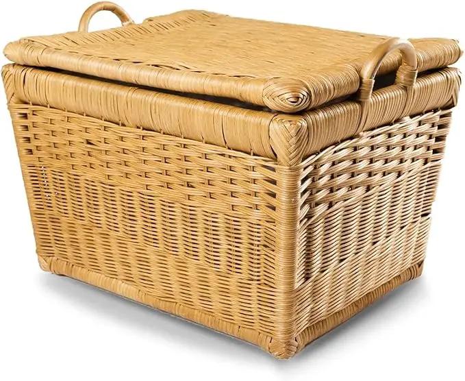 The Basket Lady Lift-Off Lid Wicker Storage Basket, Medium, 20 in L x 15 in W x 14 in H, Sandstone by GreenHaven Gardens