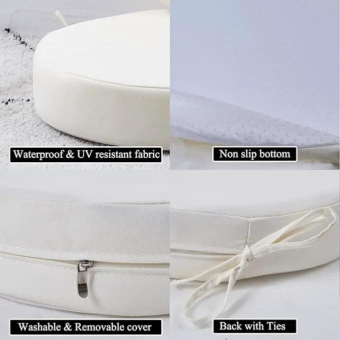 15 x 15 Inch Round Cushions for Outdoor Furniture Non-Slip Waterproof Patio Bistro Chair Cushion with Ties Bar Stool Seat Cushion for Kitchen Chairs Set of 2, Beige by GreenHaven Gardens