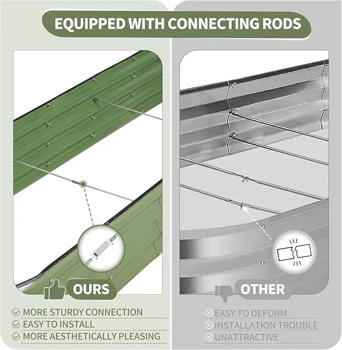 Galvanized Raised Garden Bed - 8x2x1FT Metal Planter Boxes Outdoor | Oval Steel Raised Bed Kit for Gardening with Protective Tape, Bracing Rods, Gloves for Vegetables, Flower, Herb (Green) by GreenHaven Gardens