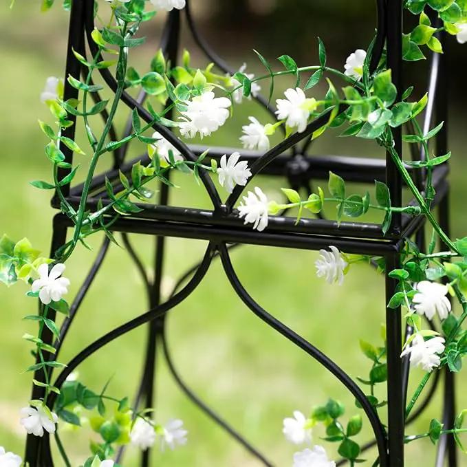 Obelisk Trellis for Garden - 38.3" x 10.03" Durable Metal Climbing Support for Roses, Vines & Flowers | Elegant Black Design with Decorative Top & Hollow Sides by GreenHaven Gardens