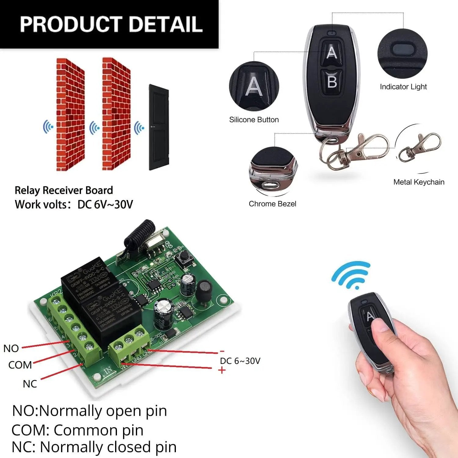 QIACHIP 12V 24V Wireless RF Remote Control Relay Switch Universal 2 Ch 433MHz Receiver Momentary or Toggle Switch with 2 Transmitters for Garage Door Openers LED Lights Motor Curtain by GreenHaven Gardens