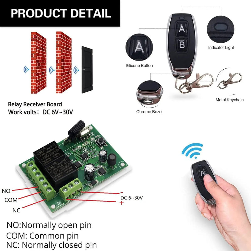 QIACHIP 12V 24V Wireless RF Remote Control Relay Switch Universal 2 Ch 433MHz Receiver Momentary or Toggle Switch with 2 Transmitters for Garage Door Openers LED Lights Motor Curtain by GreenHaven Gardens