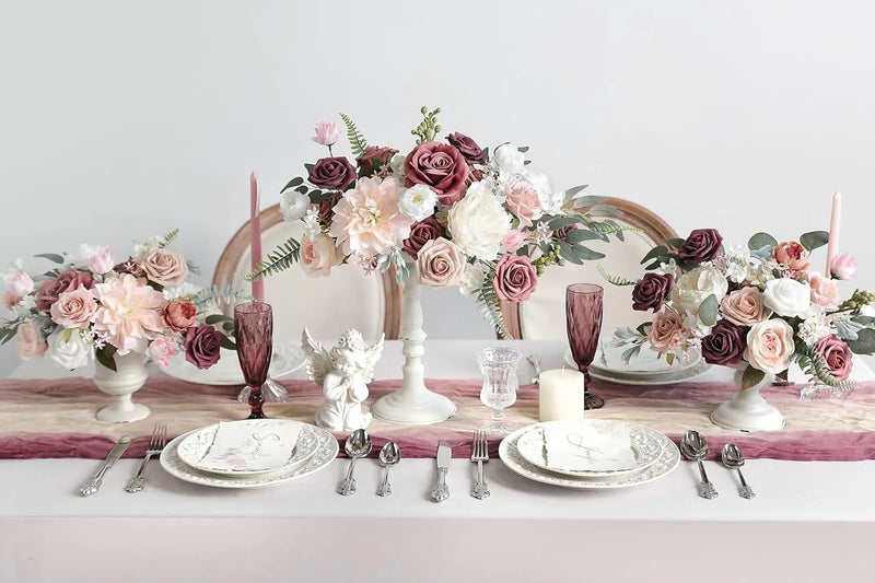 Artificial Flowers Box Set Dusty Roses Fake Silk Flowers Pink Fake Roses DIY Wedding Bridal Bouquets Baby Shower Cake Flowers Home Decoration by GreenHaven Gardens