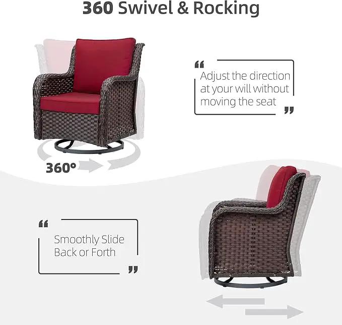 Towallmark Outdoor Swivel Wicker Glider Patio Chairs with Table Set, 3 Pieces Outdoor Bistro Set with 4”Thick Cushions and Coffee Table for Porch, Balcony, Deck (Red) by GreenHaven Gardens