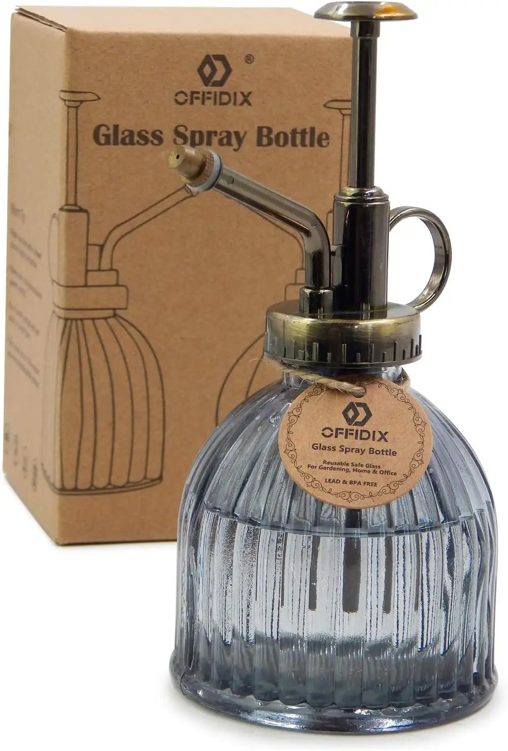 OFFIDIX Plant Mister plant water Spray Bottle, 6.3" Tall Vintage Style with Bronze Plastic Top Pump One Hand Glass Watering Can for Indoor Potted Plants Terrariums (Dark Gray) by GreenHaven Gardens