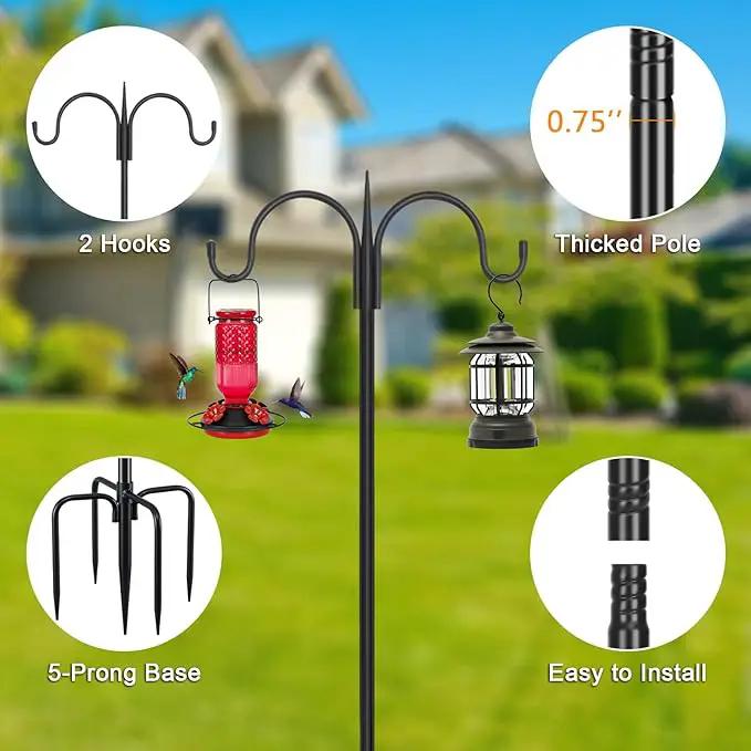 FEED GARDEN Adjustable Double Shepherds Hook for Outdoor with 5 Prong Base 108 Inch Heavy Duty Two Sided Bird Feeder Pole for Hanging Plant Baskets, Solar Light Lanterns, Wind Chimes 2 Pack by GreenHaven Gardens