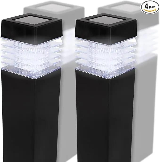 TECHKO Solar Small Bollard Rectangular Pathway Lights – 4-Pack, Dusk-to-Dawn, Weather-Resistant Outdoor LED Lighting by GreenHaven Gardens