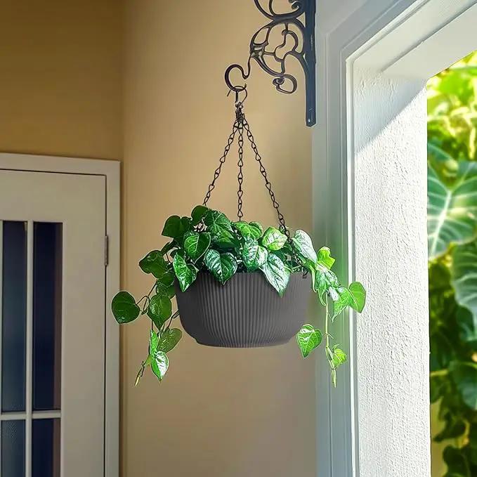 T4U 12 Inch Large Hanging Planters for Outdoor Plants, 2 Pack Self Watering Hanging Pots Indoor, Hanging Baskets for Plants,Hanging Flower Pot with Drainage Hole and Plant Hanger, Grey by GreenHaven Gardens
