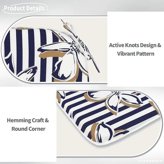 Indoor/Outdoor Chair Cushions 16x17 Inch, Patio Chair Cushions with Ties, All Weather Seat Cushions for Patio Furniture Home Garden Chair Use, Set of 4, Clemens Cabana Navy by GreenHaven Gardens