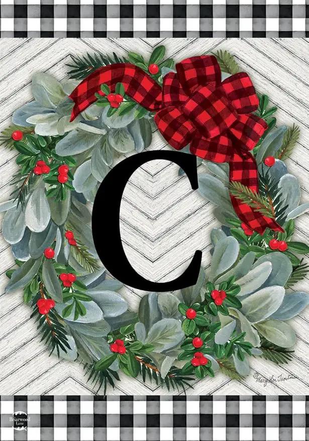 Briarwood Lane Winter Wreath Monogram Letter C Garden Flag by GreenHaven Gardens