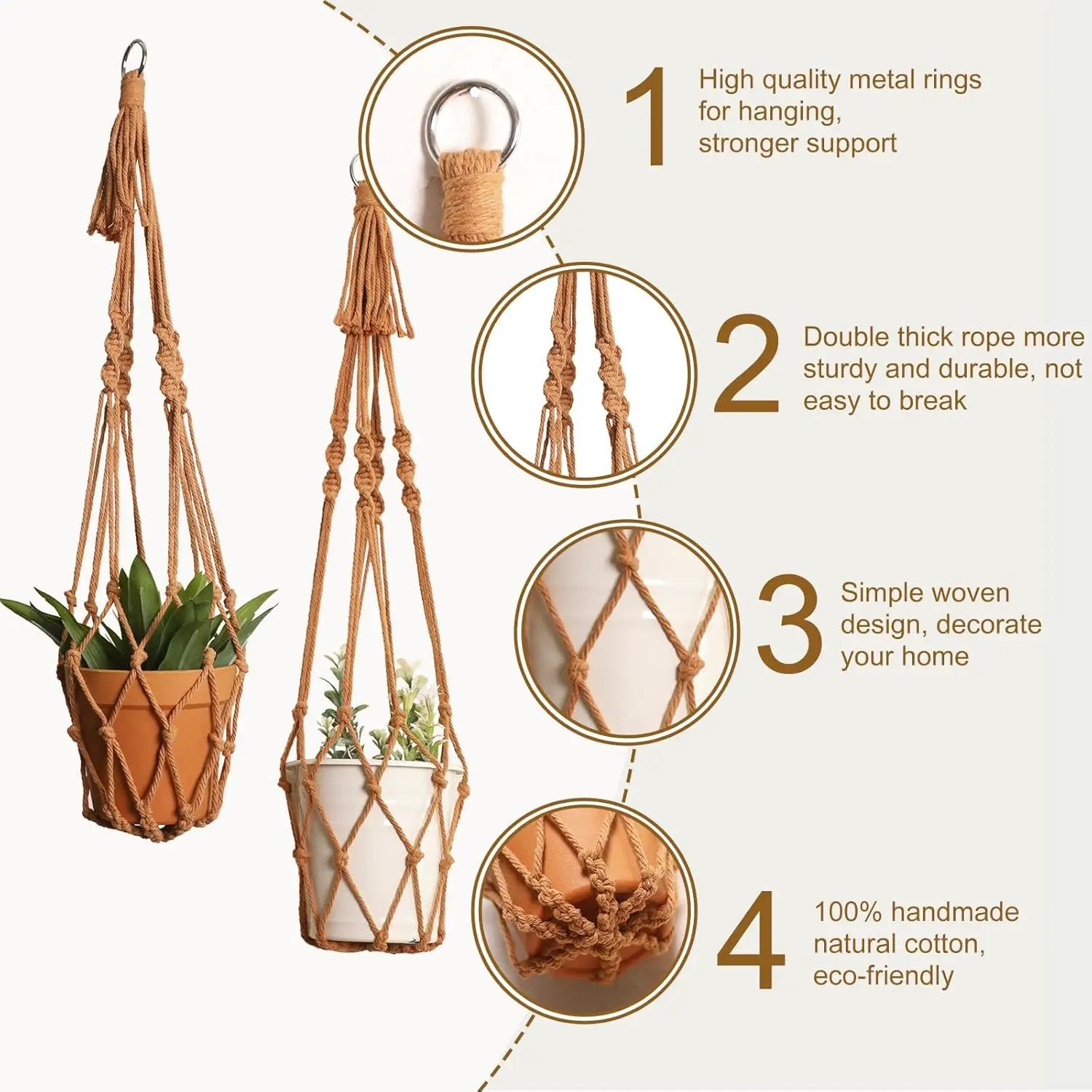 Artilady Macrame Hanging Planter for Indoor Plants, Boho Woven Plant Hanger Large Hanging Flower Pot Holders Outdoor Baskets Storage No Tassels Brown Wall Decor by GreenHaven Gardens