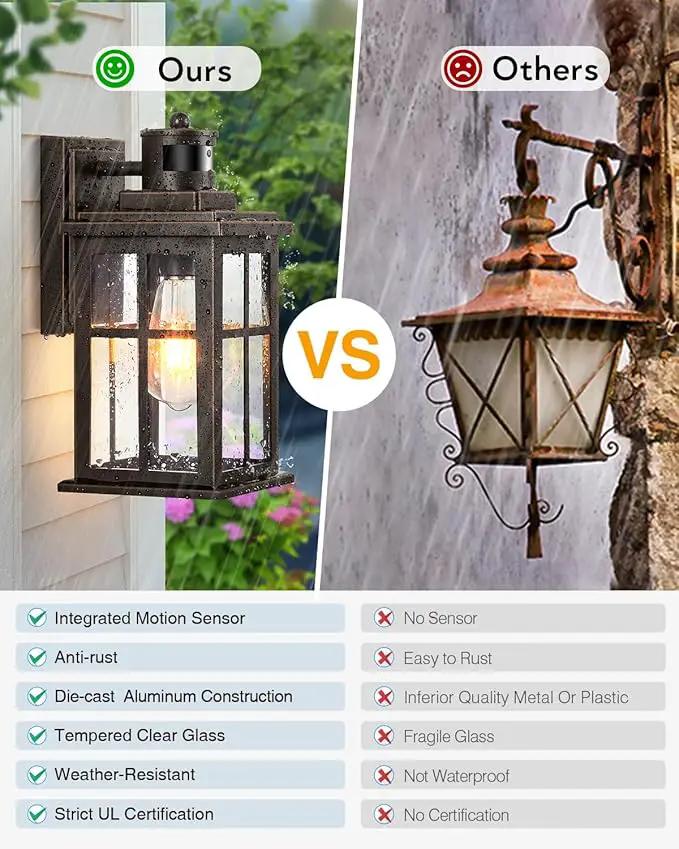 Distance-Adjustable Motion Sensor Outdoor Lights, Oil Rubbed Bronze Wall Mounting Porch Light, Waterproof Dusk to Dawn Exterior Lighting Fixtures Sconce, Anti-Rust Outdoor Lanterns for Porch by GreenHaven Gardens