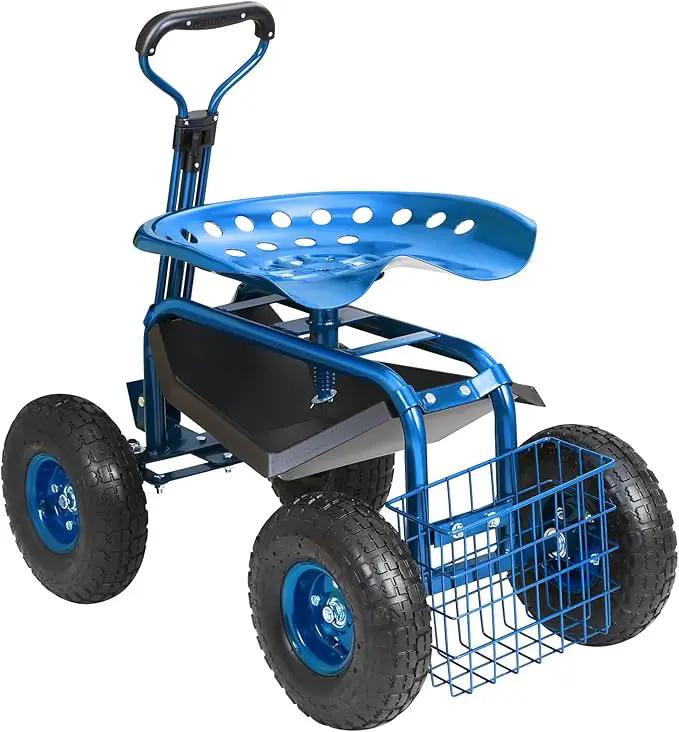 VEVOR Rolling Garden Work Seat with Wheels, Gardening Stool for Planting, 360 Degree Swivel Seat, Garden Scooter with Steering Handle & Tool Tray, Garden Chair for Outdoor, Patio and Yard, Blue by GreenHaven Gardens
