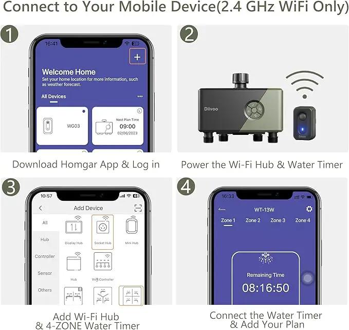 Diivoo WiFi Water Timer 4 Outlets, Smart Sprinkler/Hose/Tap Timer Compatible with Alexa & 24 Irrigation Plans & Rain Delay, Garden Watering Systems Controller with 2 Watering Modes for Lawn Yard by GreenHaven Gardens