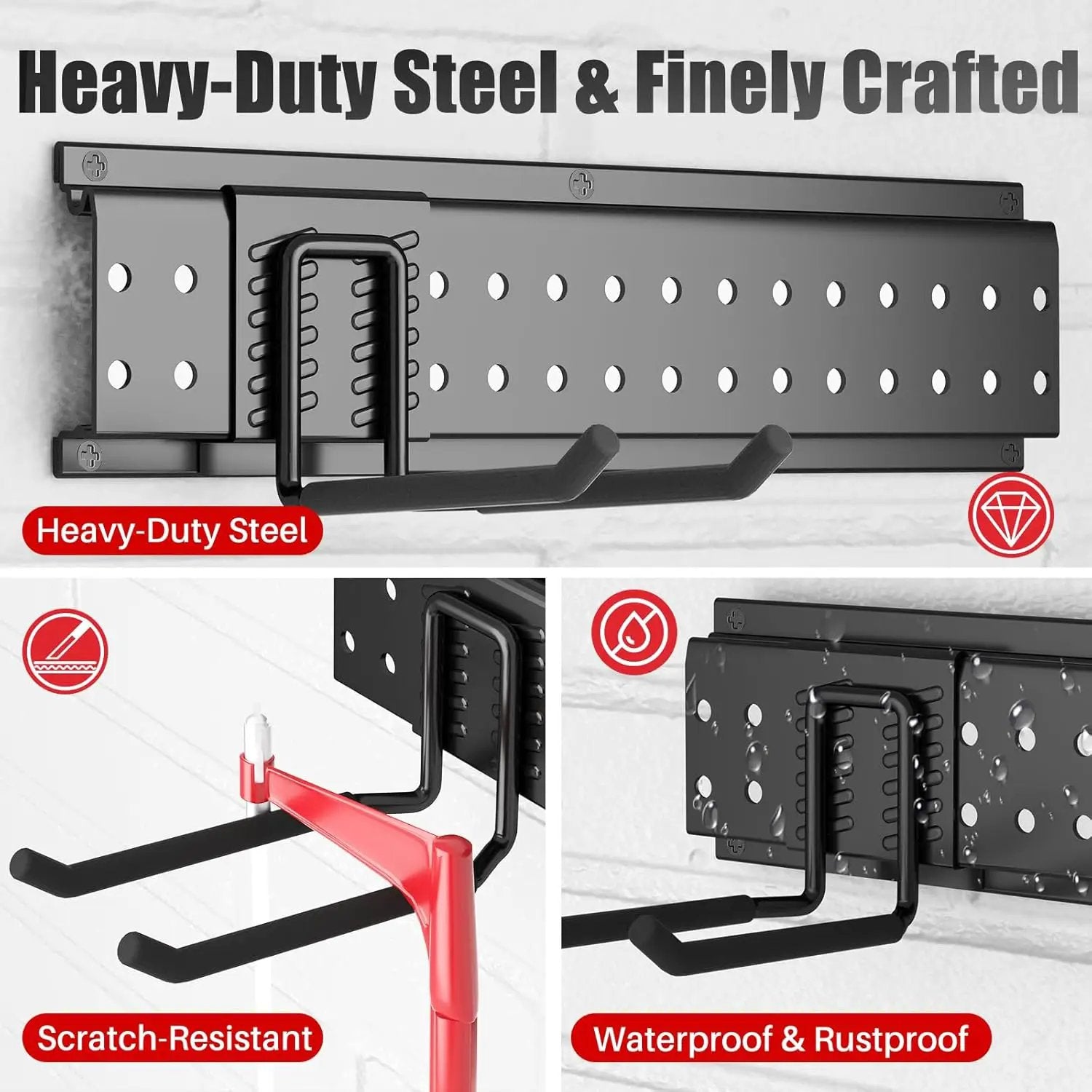 Garage Tool Organizer Wall Mount 96 inches with 18 Adjustable Heavy-Duty Hooks, Garage Organization, Garden Tool Storage Rack, Yard, and Shed, Holds Up to 750 lbs by GreenHaven Gardens