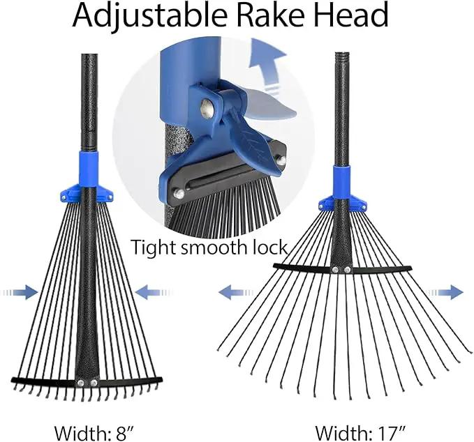 Rake for Leaves, 5ft Adjustable Metal Garden Leaf Rake with Expandable Head 7-16", Small Cllapsible Rakes for Lawns Gardening Camping Heavy Duty by GreenHaven Gardens
