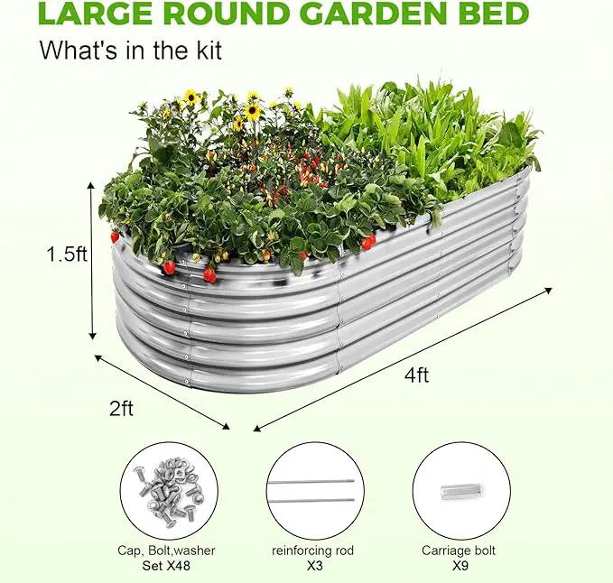 Land Guard 4×2×1.5ft Galvanized Raised Garden Bed Kit, Galvanized Planter Garden Boxes Outdoor, Oval Large Metal Raised Garden Bed for Vegetables……… (Classic Silver by GreenHaven Gardens