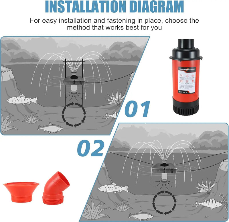 Goldlife Pond Fountain Aerator, F1-4 1HP 750W 110V PowerfuI Floating Pond Fountain Pump With 100 FT Power Cord, Outdoor Pond Aerating Fountains Cascade Pump for Small Large Ponds Lake Pond Jet System by GreenHaven Gardens