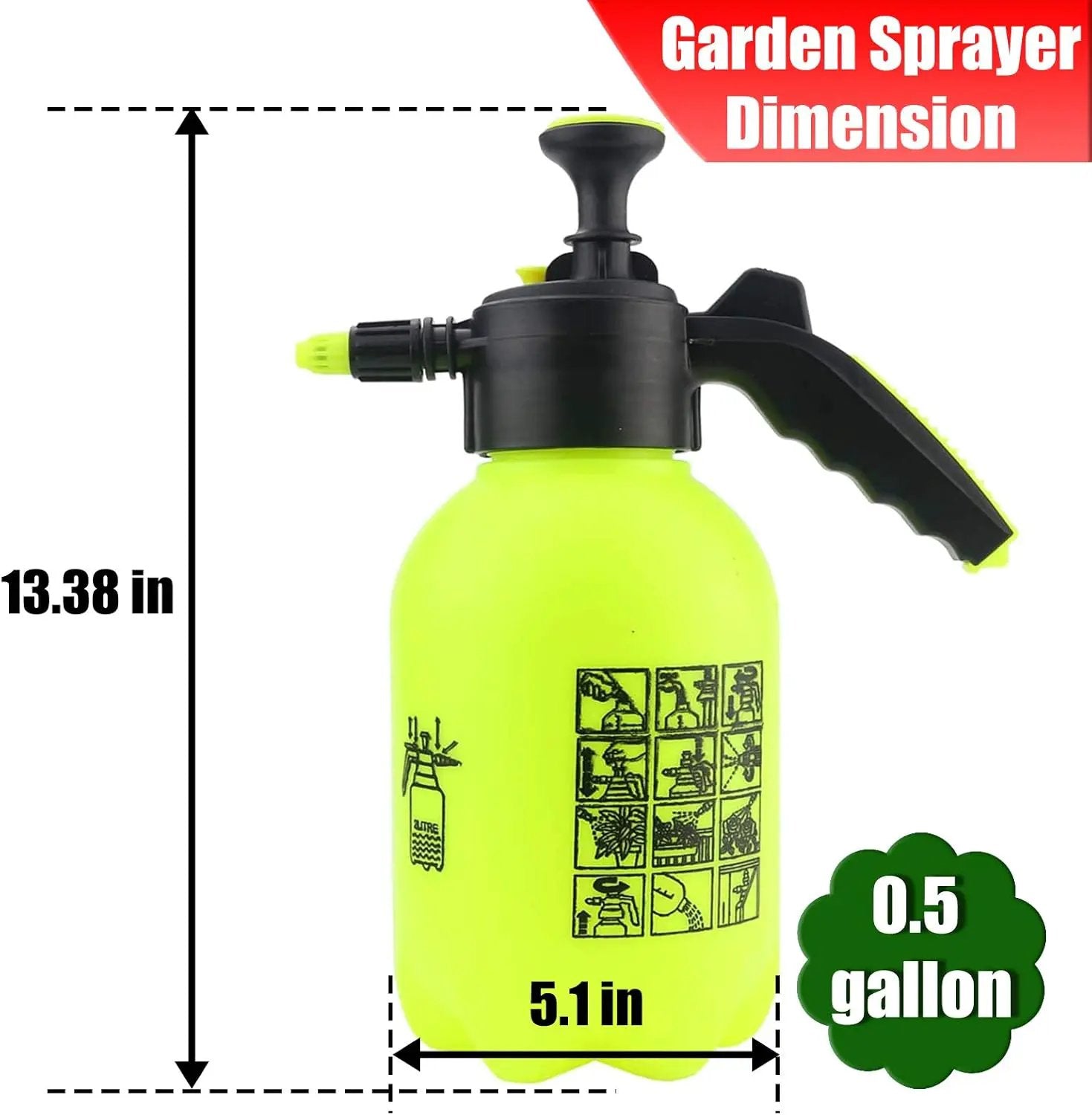 Sunnyglade Hand Held Garden Sprayer Portable Lawn Pressure Pump Sprayer Adjustable Nozzle Manual 1/2 Gallon by GreenHaven Gardens