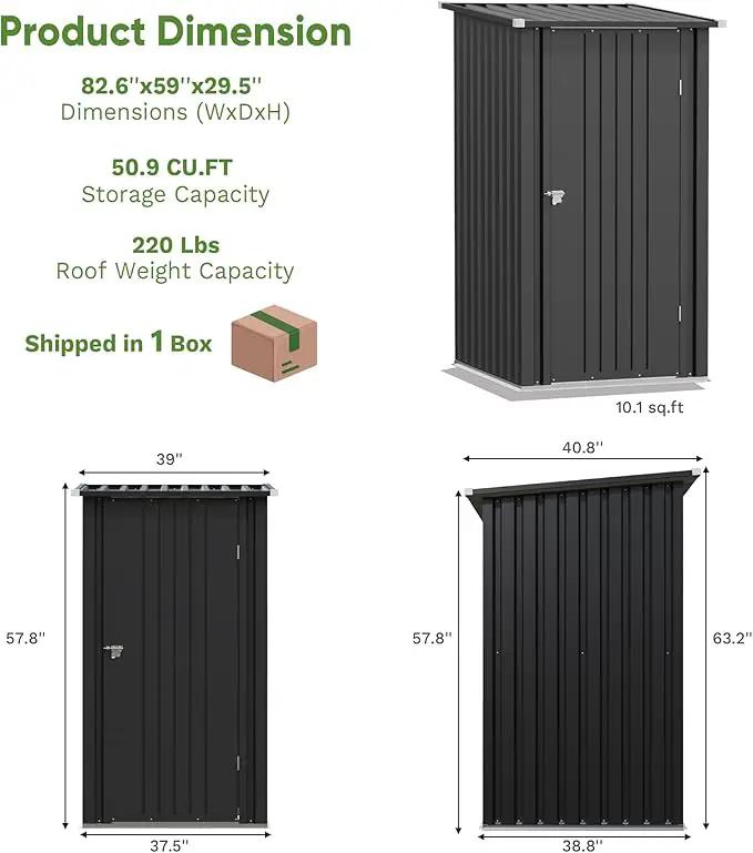 Greesum 3×3FT Outdoor Storage Shed, Metal Sheds with Sloping Roof and Lockable Single Door, Steel Tool Shed for Backyard, Bike, Patio, Garage, Lawn, Black by GreenHaven Gardens