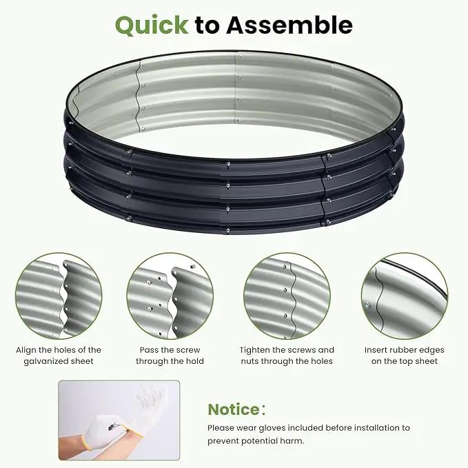 Round 4x4x1 FT Galvanized Raised Garden Bed Kit, Large Metal Planter Box for Outdoor Gardening, Garden Bed for Vegetables Flower Herb(Midnight Gray) by GreenHaven Gardens