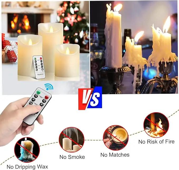 Tappovaly Flameless Flickering Battery Operated Candles 3pack Real Wax Pillar LED Candles with 10-Key Remote Control and 24 Hours Timer for Wedding, Party, Home Decoration (Ivory) by GreenHaven Gardens