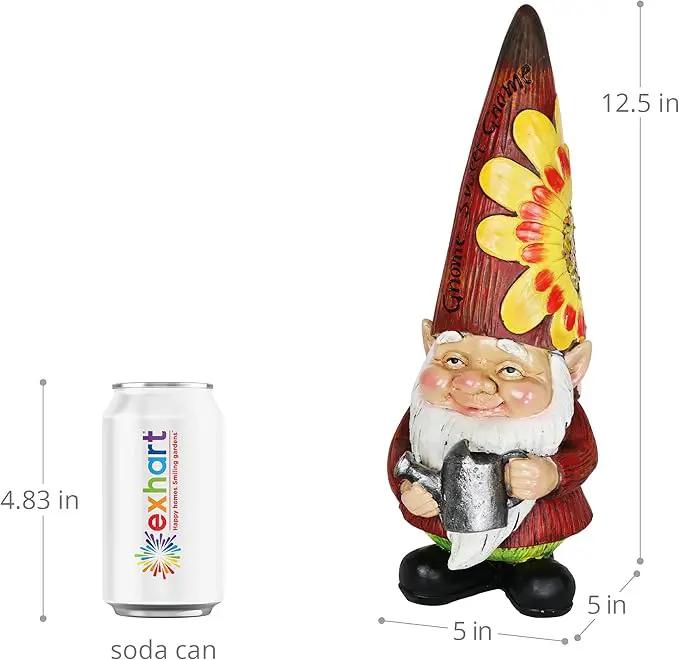 Exhart Garden Gnome, Red Hat Garden Statue Sculpture with Watering Can, Outdoor Lawn and Yard Decoration, 5 x 5 x 12.5 Inch by GreenHaven Gardens