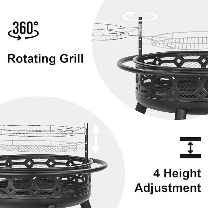 36 Inch Fire Pit, Outdoor Wood Burning Firepit with Removable Grill & Poker, Heavy Duty Metal Round Fireplace,2 in 1 Large Bonfire for Outside,BBQ,Yard,Patio by GreenHaven Gardens