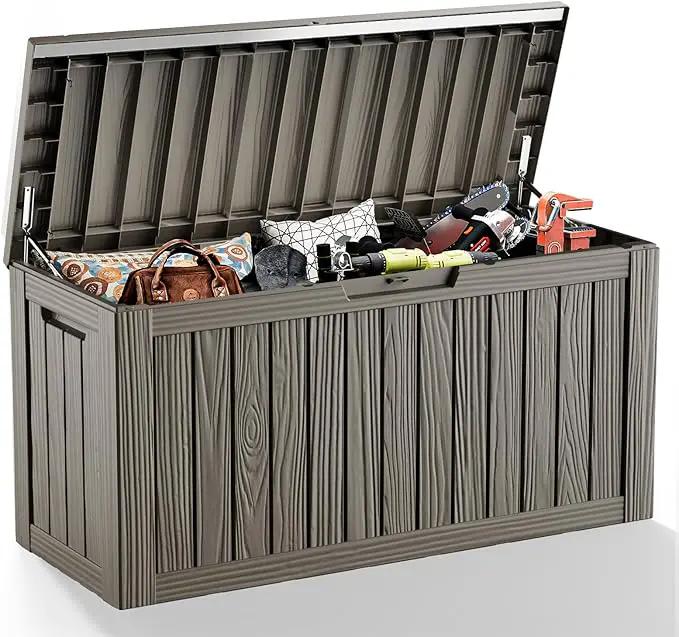 81 Gallon Outdoor Storage Box Waterproof, UV Resistant Resin Deck Box with Hydraulic Rod, Lockable Design and Enhanced Durability for Patio, Garden, and Poolside Use by GreenHaven Gardens