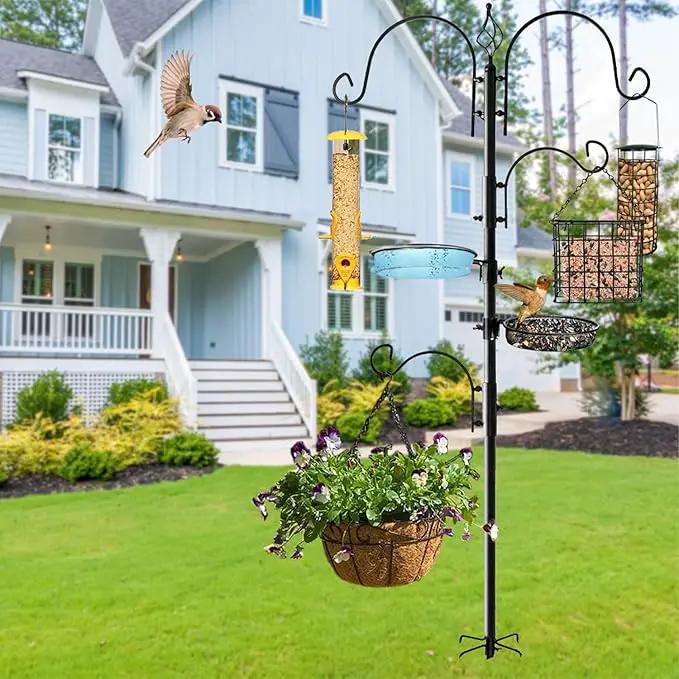 Ashman Deluxe Bird Feeding Station (2 Pack) for Outside - Multi Feeder Pole Stand Kit With 4 Hangers, Bath and 3 Prong Base for Attracting Wild Birds - 22 Inch Wide x 92 Inch Tall