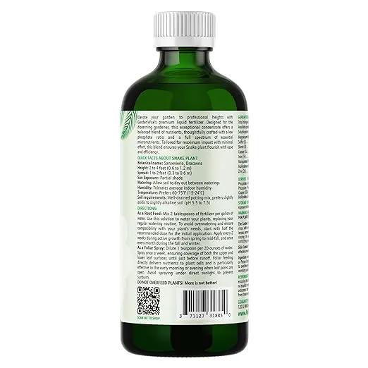 3-1-2 Liquid Fertilizer Concentrate with Micronutrients - Ideal Snake Plant Food for Sansevieria (Dracaena trifasciata), Indoor Plant Care (8 OZ) by GreenHaven Gardens