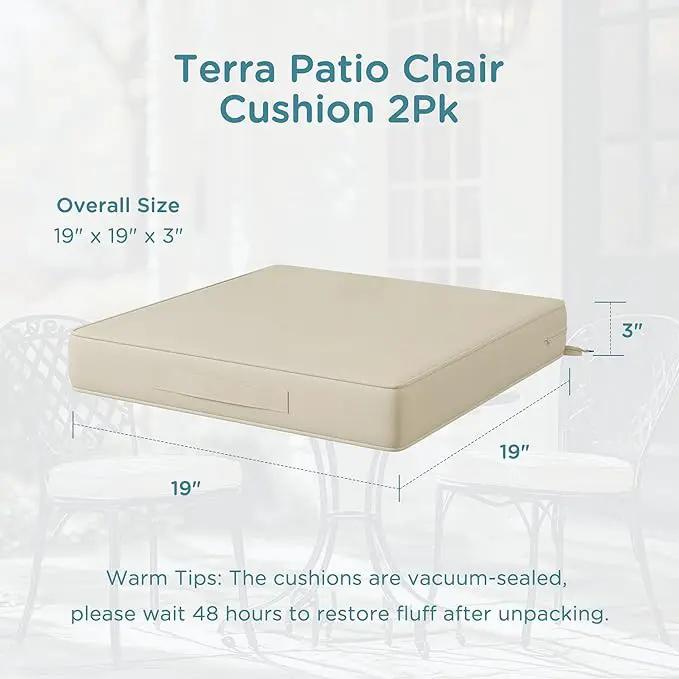 Codi Patio Chair Cushions 19x19 Inch, Waterproof Seat Cushion for Outdoor Furniture with Handles & Adjustable Straps, Fade Resistant - Set of 2, Beige by GreenHaven Gardens