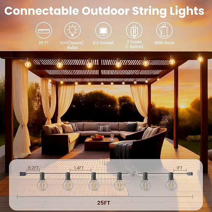 RTTY Outdoor String Lights 25 FT, G40 Led Patio Globe Lights with 13pcs Bulbs,Waterproof Shatterproof Dimmable Connectable Hanging for Cafe Bistro Backyard Gazebo Balcony Deck Party by GreenHaven Gardens