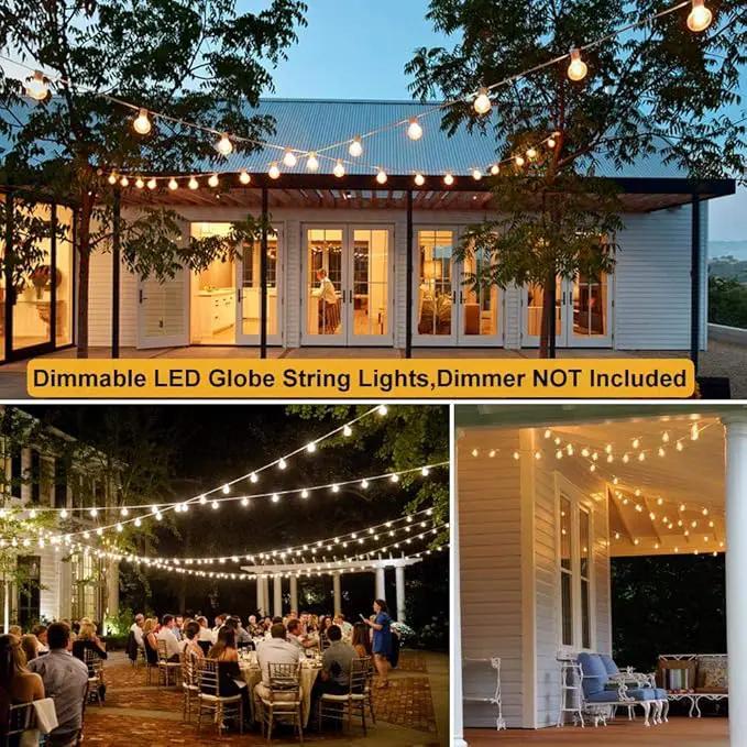2-Pack 25Ft Outdoor LED String Lights with 50+4 Shatterproof LED Clear Plastic Globe Bulbs,Commercial Lighting for Patio Cafe Porch Bistro Party Wedding Christmas Indoor/Outdoor Decoration,White Wire by GreenHaven Gardens
