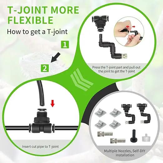 Misting Irrigation Kit Plant Watering System Fittings with 1/4 inch 1/2 inch Blank Distribution Tubing Hose Adjustable Nozzle Emitters Sprinkler Barbed Fittings Greenhouse by GreenHaven Gardens