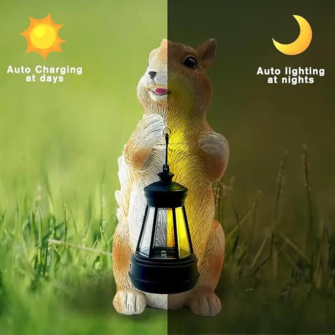 Solar Garden Squirrel Decor Statue Fairy Garden Accessories Outdoor Figurine LED Lights Art Housewarming Gift for Patio Yard Lawn Ornament Cute Animal Decoration by GreenHaven Gardens