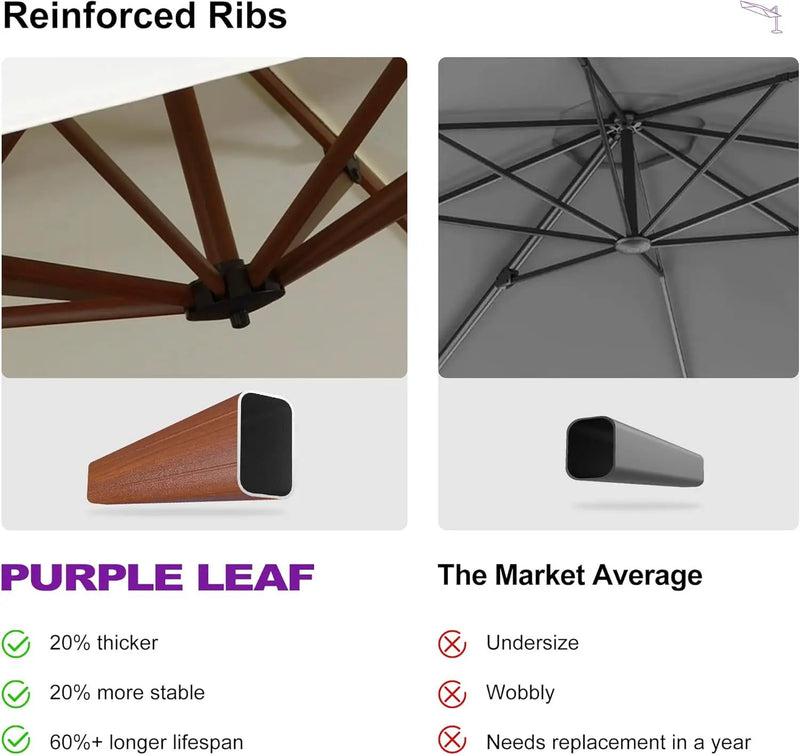 PURPLE LEAF 13ft Patio Umbrella Outdoor Round Umbrellas Large Cantilever Umbrella Windproof Offset Umbrellas Heavy Duty Sun Umbrella for Garden Deck Pool Patio, Cream by GreenHaven Gardens