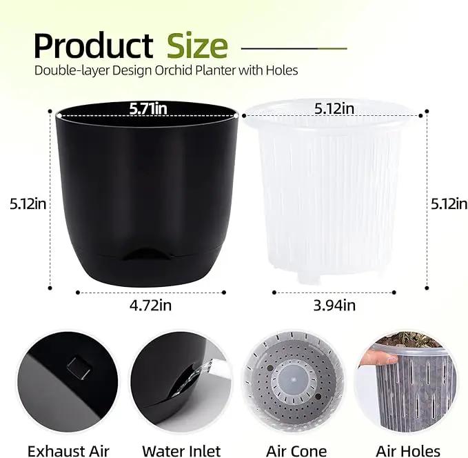QCQHDU 2 Pack Orchid Pots with Holes for Repotting, Double-Layer and Self Watering Orchid Pot with Good Air Circulation by GreenHaven Gardens