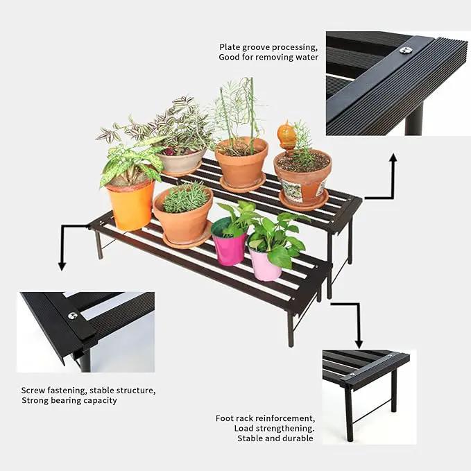 Metal Plant Stand, Rust-proof Aluminum Flower Pot Stand, Plants Display Stands Decoration Racks for Living Room Balconies and Gardens (60 Ebony) by GreenHaven Gardens
