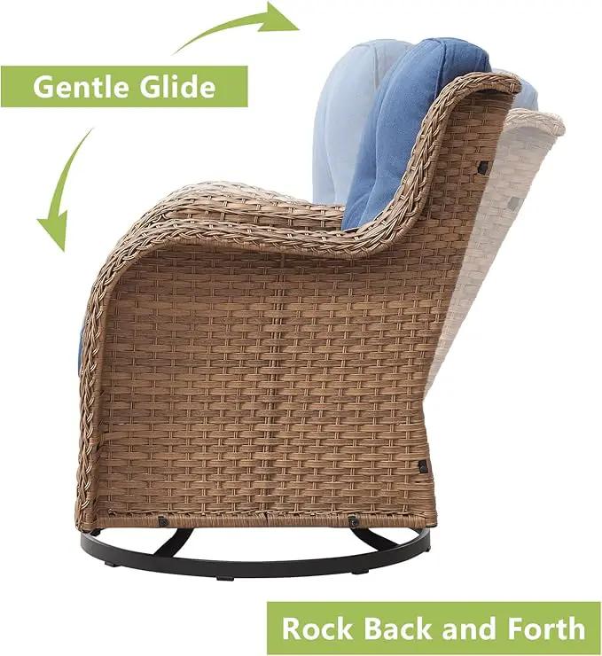 Outdoor Wicker Patio Furniture Set - 5 Piece Rattan Patio Conversation Set with 2 Rocking Swivel Chairs,2 Ottomans and 1 Loveseat for Porch Deck Backyard Garden(Yellow/Blue) by GreenHaven Gardens