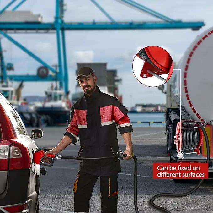 Fuel Hose Reel with Fueling Nozzle, 1" x 50FT Retractable Diesel Hose Reel, 300 PSI Industrial Heavy Duty Auto Swivel Rewind Hose Holder Reels, for Vehicle Tank Truck Trailer Ship by GreenHaven Gardens