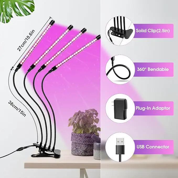Wolezek Grow Lights for Indoor Plants, 80 LEDs 4 Heads Full Spectrum Red & Blue Plant Light with Clip, Grow Lamp with 6/12/16H Auto Timer, 3 Switch Modes for Seedlings and Succulents by GreenHaven Gardens