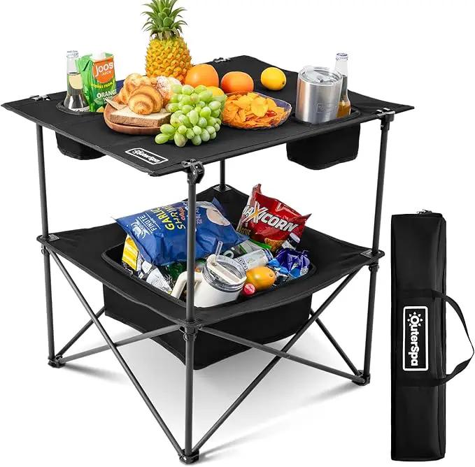 Folding Camping Table, Portable Outdoor Picnic Table, Rectangular Lightweight Camp Table with Storage, Cup Holder and Carry Bag for Barbeque Beach Camping and Tailgate by GreenHaven Gardens