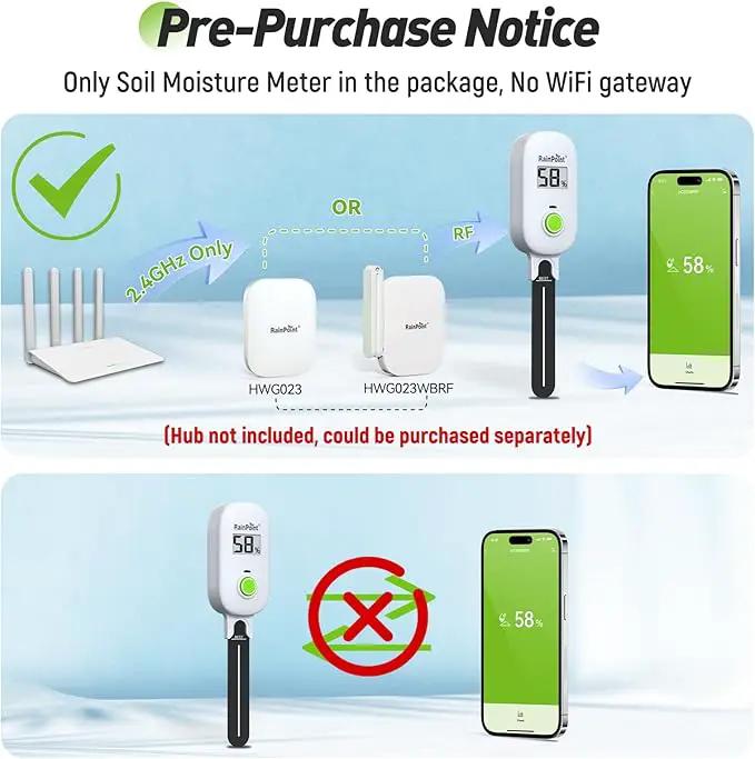 RAINPOINT Smart Digital Wireless Plant Moisture Meter Houseplant Indoor,WiFi Hub Needed,Capacitive Probe,Leave-in Soil Hygrometer Sensor,Real-time Monitor Humidity Tester Outdoor Gardening by GreenHaven Gardens