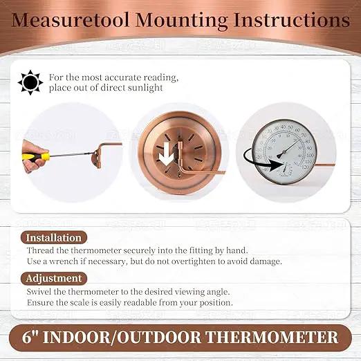 6-Inch Outdoor Thermometer for Patio. Accurate Window Thermometer for Outside Temperature, Greenhouse, Garage.Solid Brass Swivel with Humidity (6inch Thermo&Hygrometer) by GreenHaven Gardens