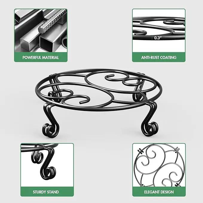 Yimobra Metal Plant Stand for Flower Pot 4 Pack Heavy Duty Potted Holder Indoor Outdoor Rustproof Iron Garden Container Round Supports Rack for Planter (4PC Black 10.24 x 2.36 IN) by GreenHaven Gardens