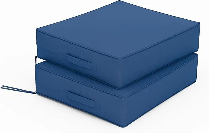 Patio Chair Cushions 18.5 X 16 X 4 Inch Waterproof Outdoor Seat Cushions for Patio Furniture, Outdoor Sofa Couch Pads with Ties & Handle, Set of 2, Blue by GreenHaven Gardens