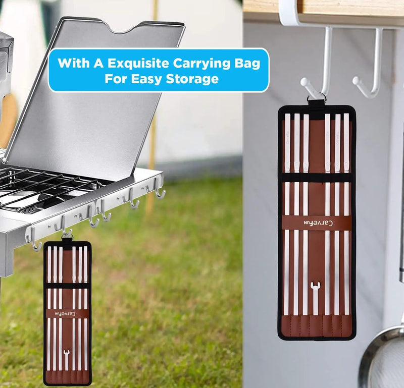 Innovative Thermal Insulation Handle BBQ Skewers Set - 6 Stainless Steel Wide BBQ Kebob Sticks For Grill - Flat Metal With 1 Food Remover Bar - 16.7' Inch Metal Kabob Skewers by GreenHaven Gardens