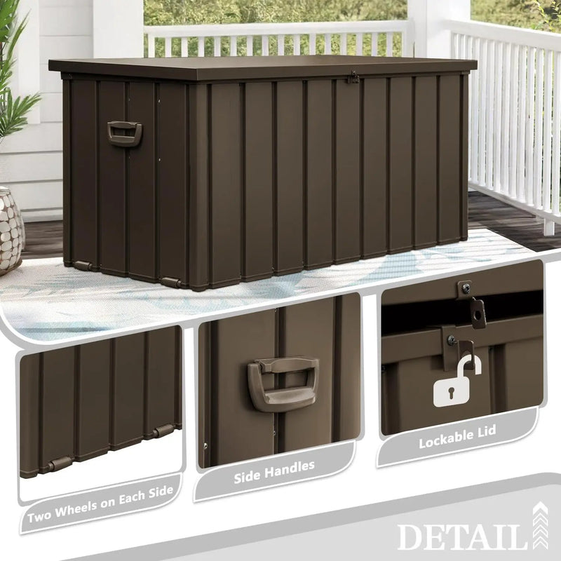 Domi 120-Gallon Outdoor Storage Box – Waterproof, Lockable Storage Cabinet for Patio Furniture, Garden Tools & Pool Supplies – Large Metal Storage for Cushions, Toys & More by GreenHaven Gardens