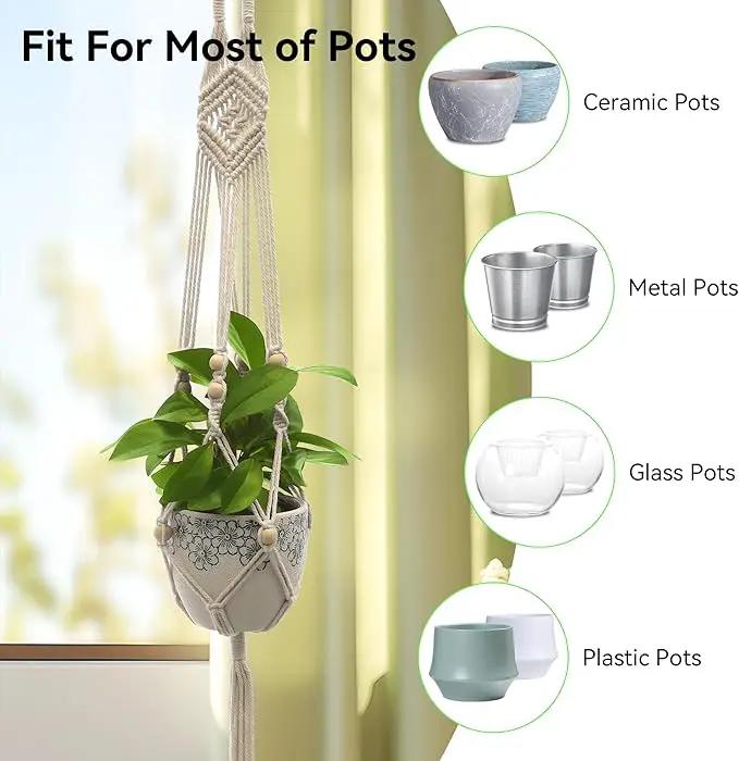 USLAI Macrame Plant Hanger Indoor Outdoor, Up to 4-15 inch Pot, Heavy 20lb Planters, Extra Long Strong Hanging Planter Basket, Boho Home Decor, 41 Inch, Ivory, Set of 2 (POTS NOT Included) by GreenHaven Gardens